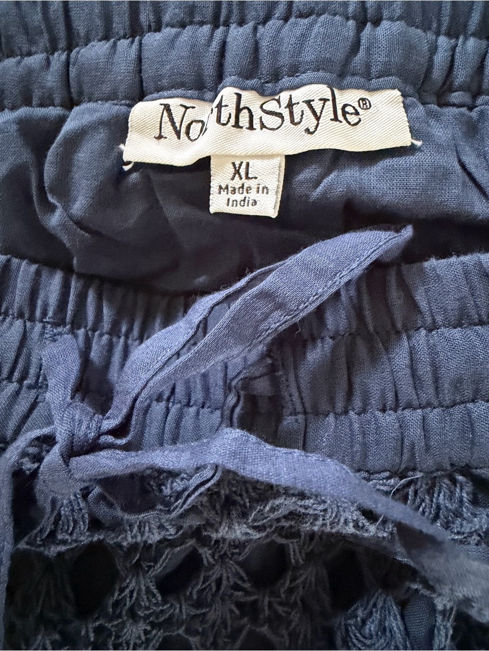 NorthStyle XL Navy Crochet Boho Maxi Skirt Drawstring Lined Cottagecore Coastal - Picture 4 of 6